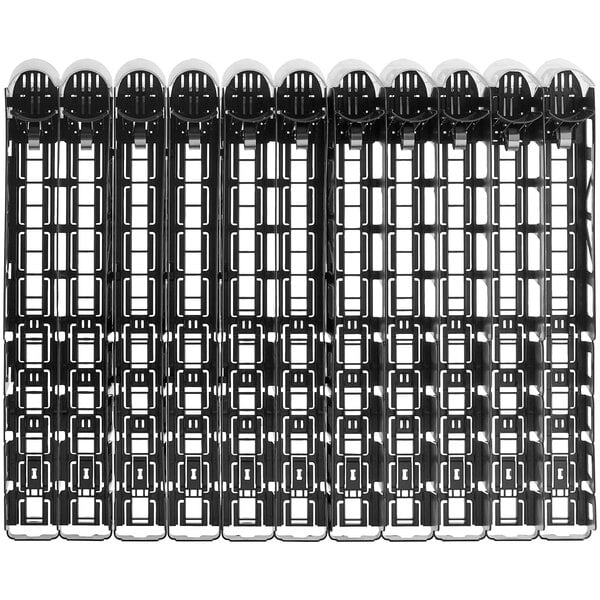 An Avantco black plastic bottle lane organizer with 11 pusher glides.