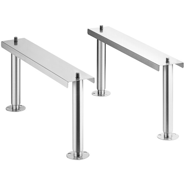 A pair of stainless steel legs for Avantco ice storage bins.