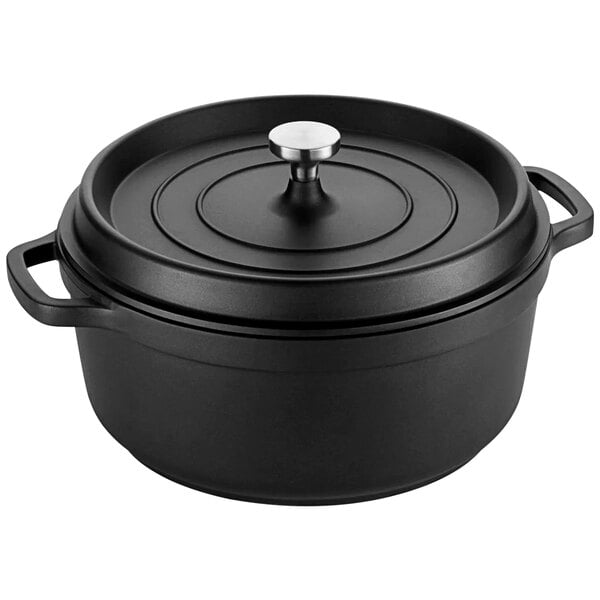 A Spring USA black casserole dish with a lid.