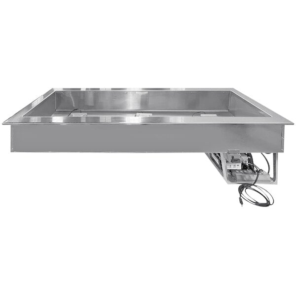 A stainless steel LTI drop-in cold food well with wires.