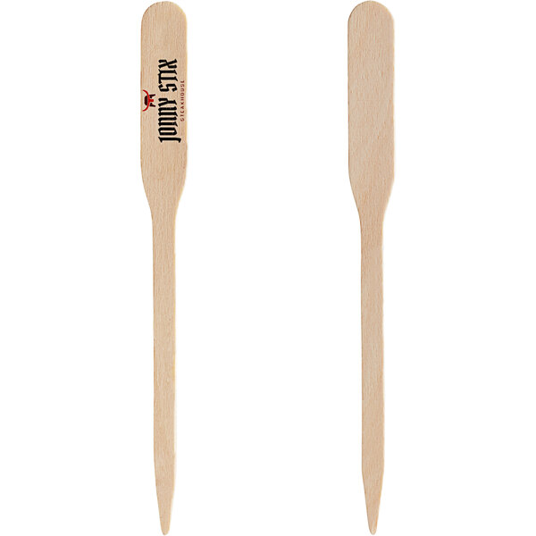 Two customizable wooden paddle picks.