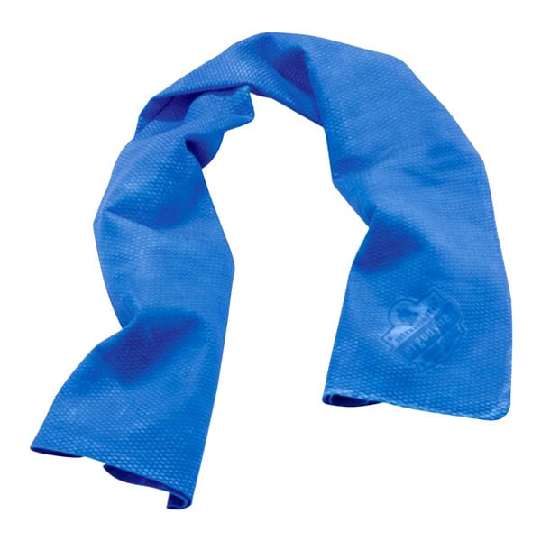 A blue Ergodyne cooling towel with a white logo.
