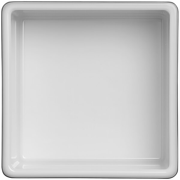An American Metalcraft white square melamine bowl with black trim.