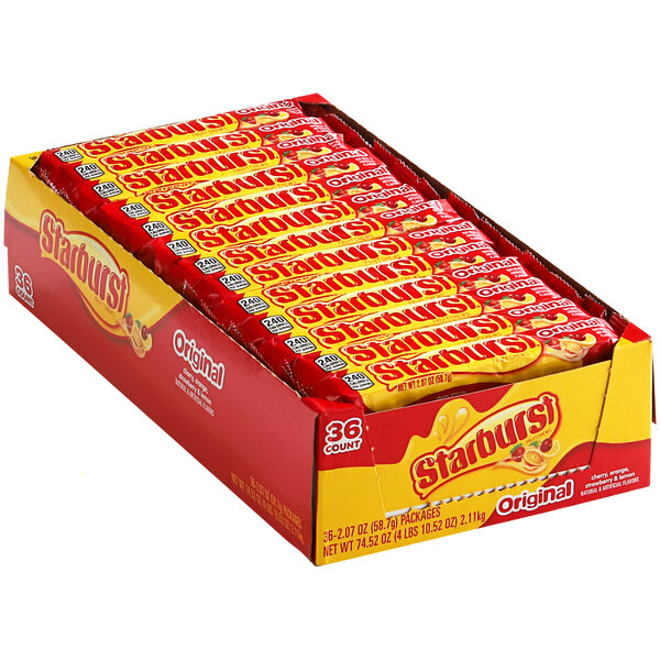 A box of STARBURST Original Fruit Chews on a white background.