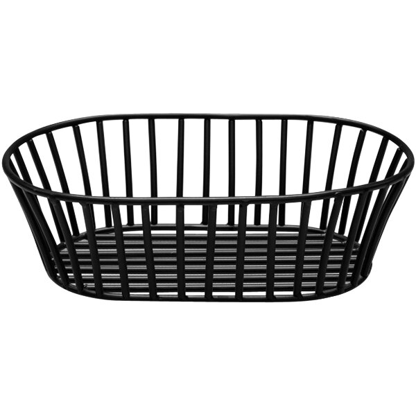 A matte black wire basket with a handle.
