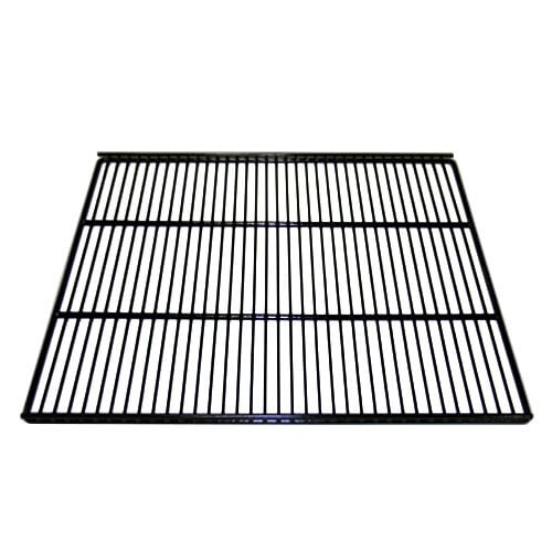 A black metal grid shelf.