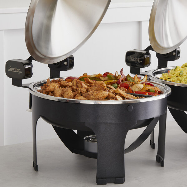 Spring USA Seasons 4 Qt. Round Titanium Stainless Steel Induction Chafer with Chrome Accents 2382-8/36