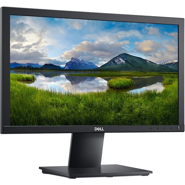 A black Dell computer monitor with a landscape on the screen.