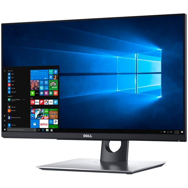 A Dell computer monitor with a blue screen.