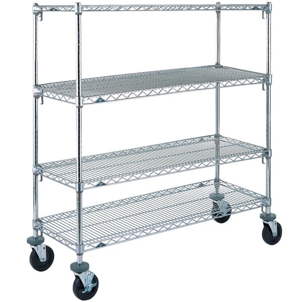 Metro A336BC Super Adjustable Chrome 4 Tier Mobile Shelving Unit with Rubber Casters - 18