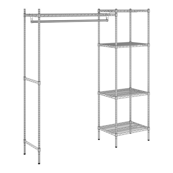 A Regency chrome wire garment rack with shelves.