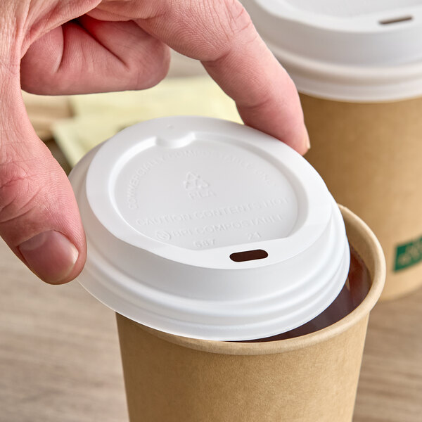 New Roots Translucent Compostable Paper Hot Cup Lid for 8 oz. Tall Cups - 50/Pack