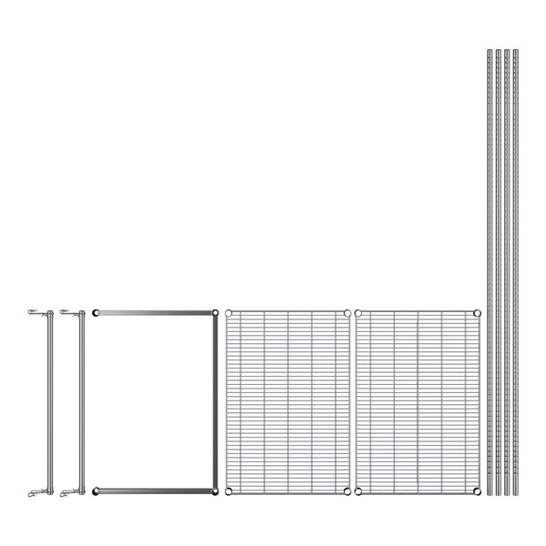 A Regency chrome metal double hang garment rack with metal grids and bars.