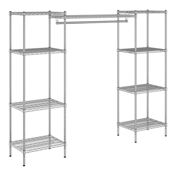 A Regency chrome double garment rack kit with shelves.