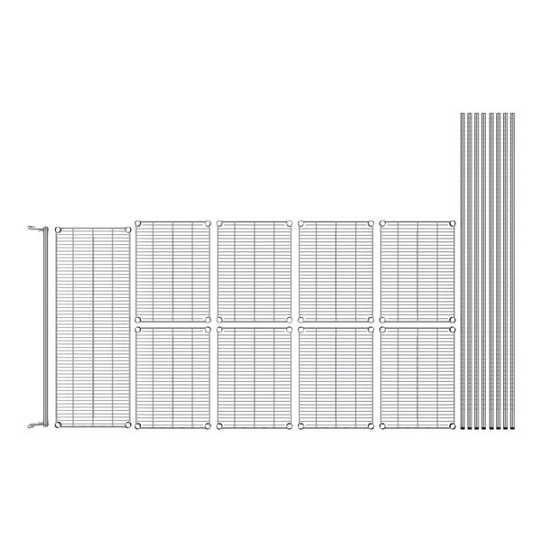 A drawing of a Regency chrome double garment rack with metal poles and wire grids.