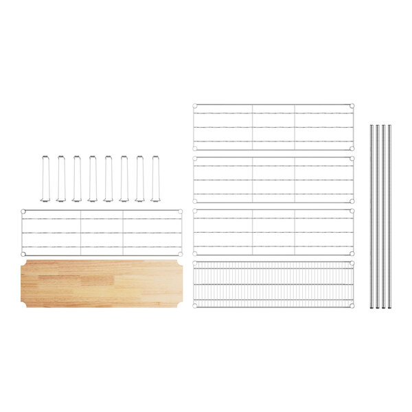 A Regency wire wine rack with wood shelves on a white background.