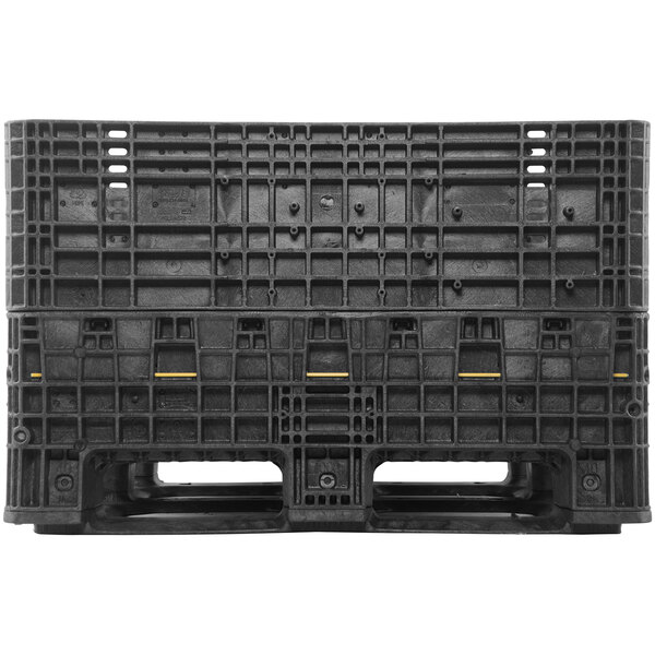 A black plastic Orbis BulkPak pallet with two handles.