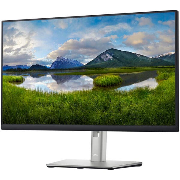 A Dell computer monitor with a landscape on the screen.
