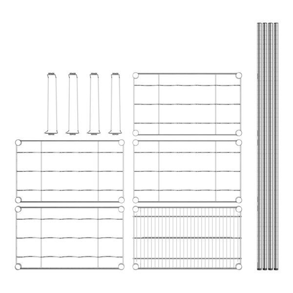 A wire frame with four shelves.
