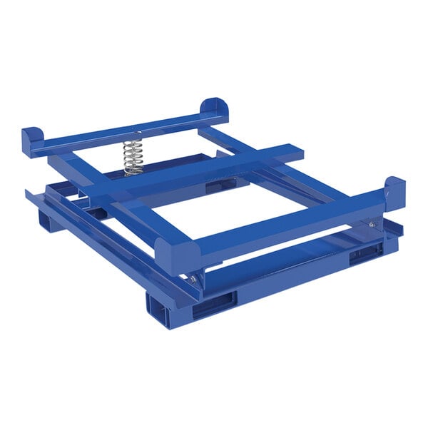 A blue metal Vestil IBC tilt stand with springs.