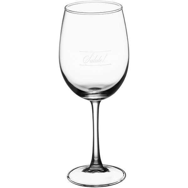 An Acopa Select Flora wine glass with pour lines.