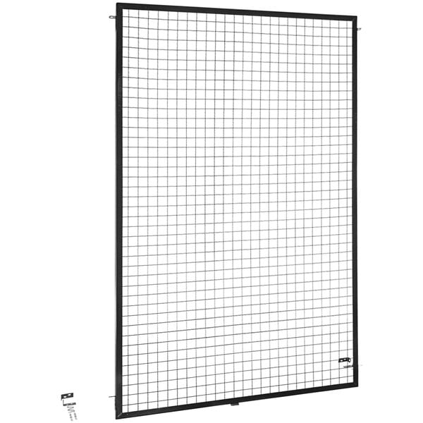 A black steel wire mesh panel with a grid.