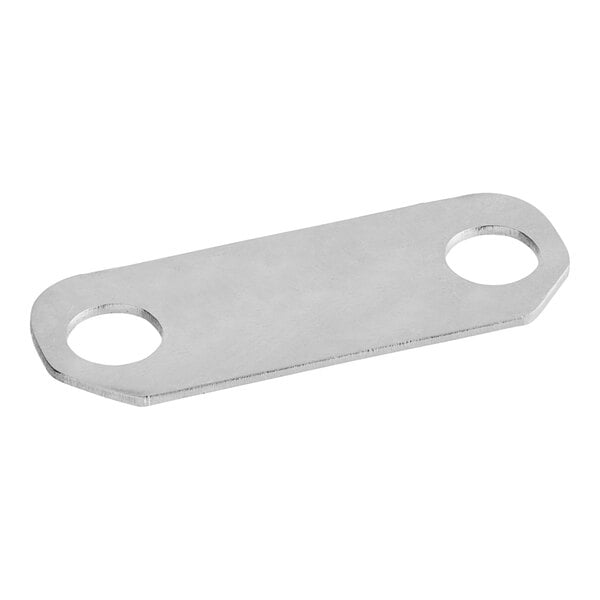 A white rectangular stainless steel plate with two holes.