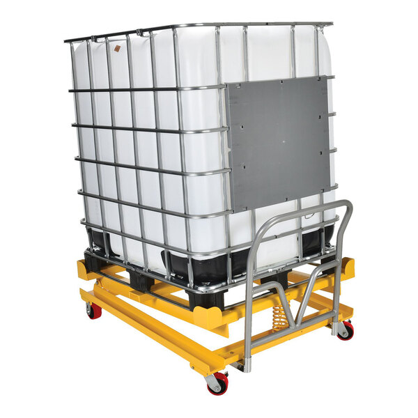 Vestil 53 3/8" x 40 1/2" x 35 13/16" Yellow Steel Intermediate Bulk Container Tilting Cart IBC-TLT - 4400 lb. Capacity