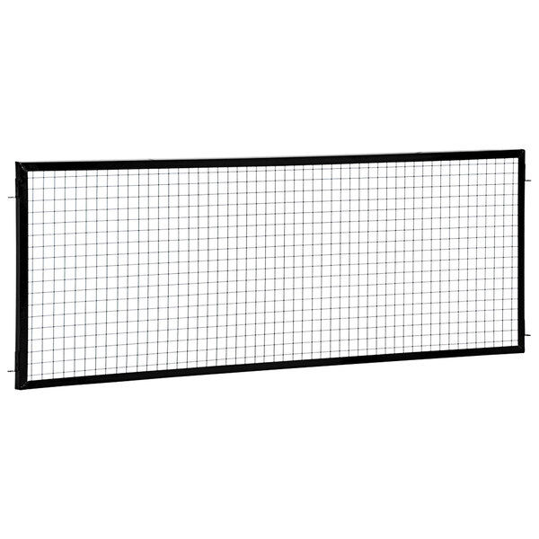 A black mesh fence panel with a black frame and grid.