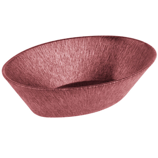 A white polyethylene oval basket with a textured surface and a raspberry rim.