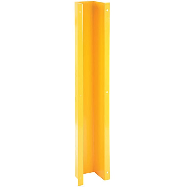 A yellow steel rectangular object with holes.