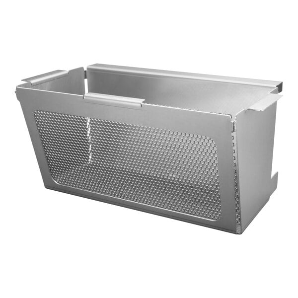 A stainless steel mesh basket with holes for the Oil Solutions Group Crumb Basket.