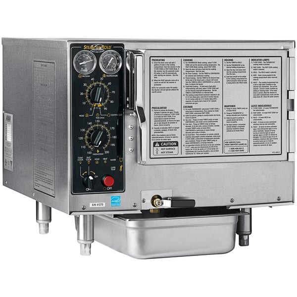 A close-up of the control panel on an AccuTemp 3 pan countertop electric steamer.