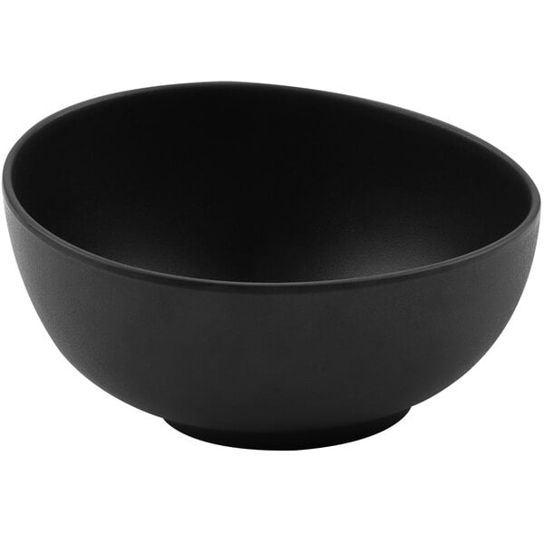 A dark gray Riverstone melamine bowl.