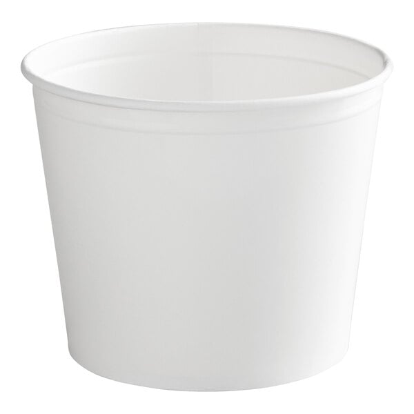A large white poly-coated food bucket.