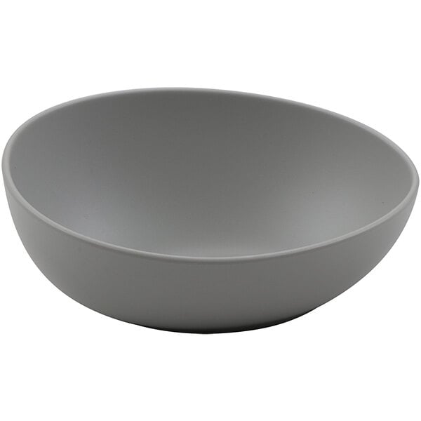 A light gray irregular round melamine bowl.