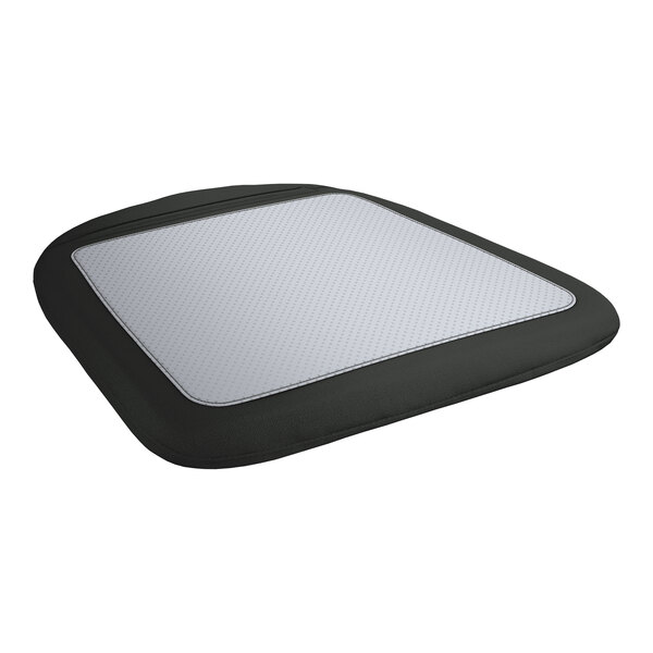 A black cushion with a white top on a Lancaster Table & Seating silver arm chair.