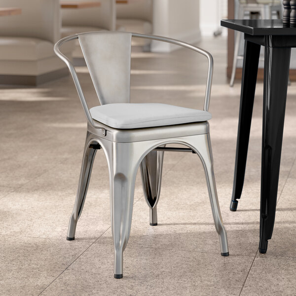 Lancaster Table Seating Alloy Series Silver Indoor Arm Chair with Gray Fabric Magnetic Cushion