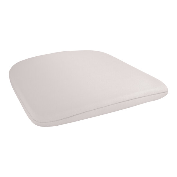 A gray cushion with a stitched edge on a white background.