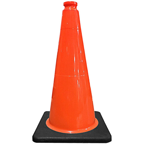 An orange Cortina traffic cone on a black base.