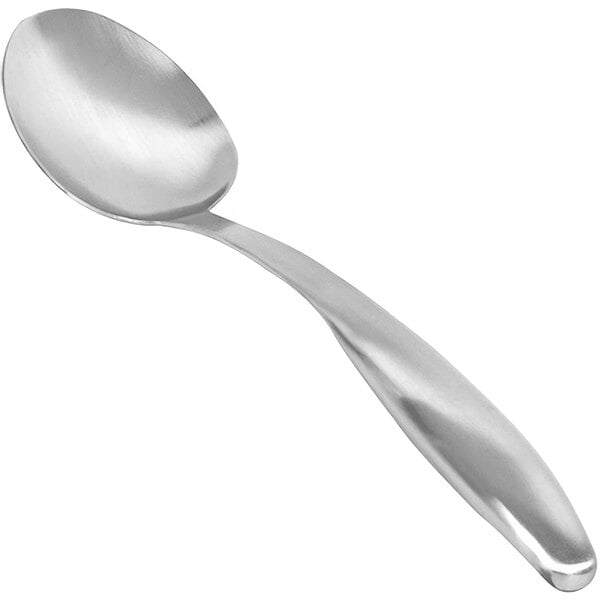 A Front of the House silver serving spoon with a long handle.