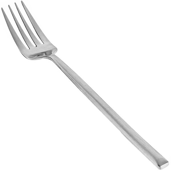 A close-up of a Front of the House Jasper stainless steel dinner fork with a silver handle.