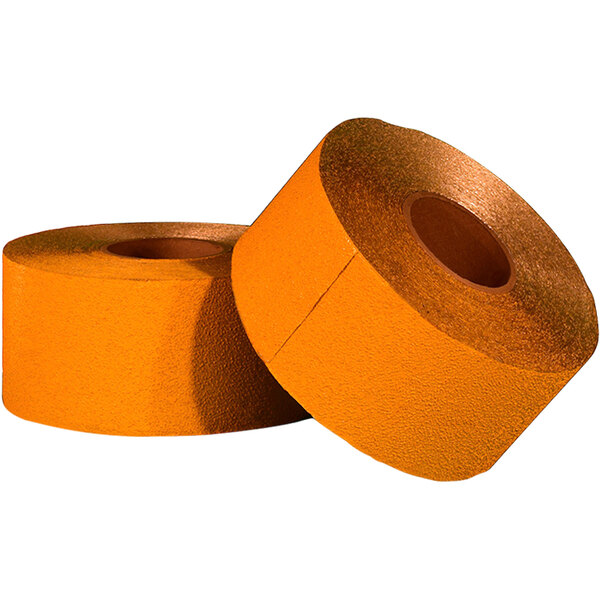 Two rolls of orange Cortina temporary pavement marking tape.