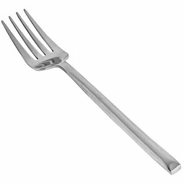 A Front of the House Jasper stainless steel salad/dessert fork with a silver handle.