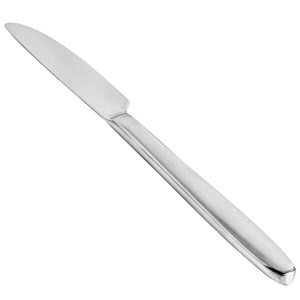 A Front of the House stainless steel dinner knife with a brushed finish.