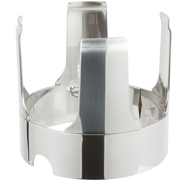 A stainless steel Vollrath base for New York, New York beverage dispensers.