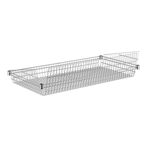 A Regency metal wire display basket with a handle.