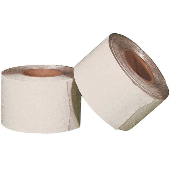 Two rolls of white Cortina construction grade pavement marking tape.