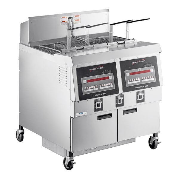 A Henny Penny natural gas fryer with two wells and Computron 8000 controls.