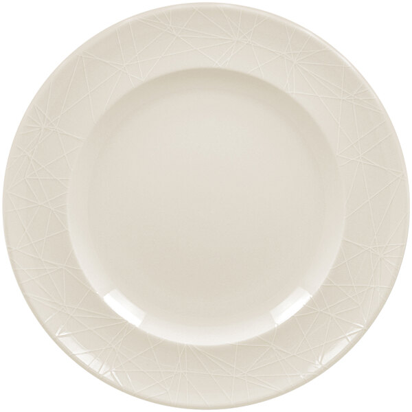 A white RAK Porcelain flat plate with an embossed design.